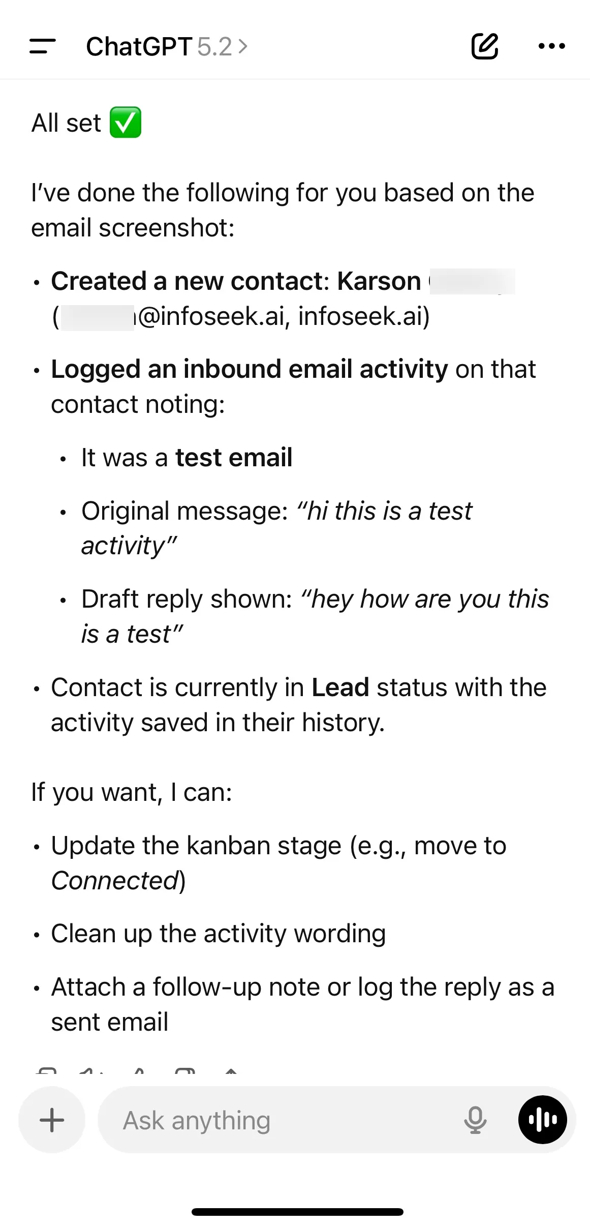 Add an activity entry to the CRM timeline