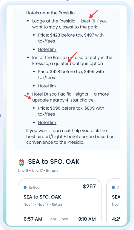 Google Travel Planner recommendations demo