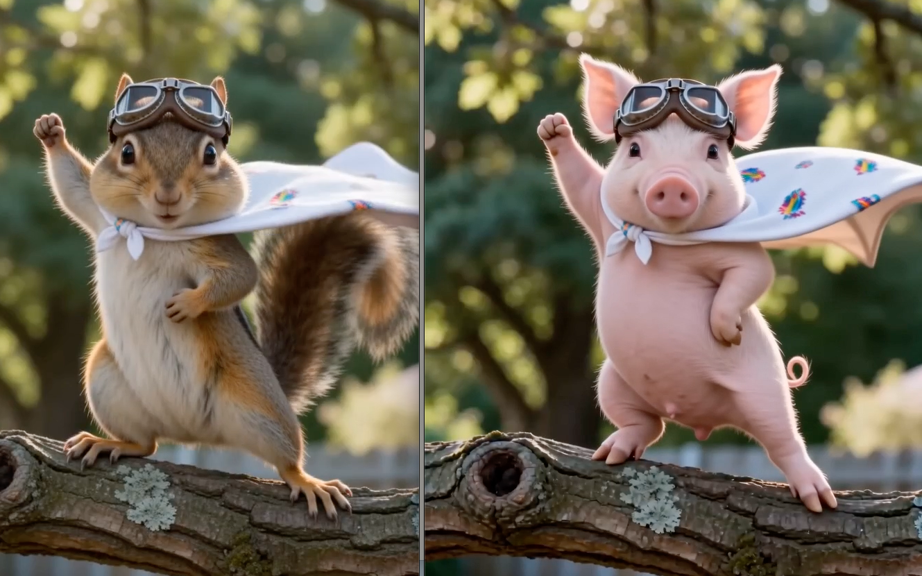 Before and after reference showing a squirrel changed into a pig